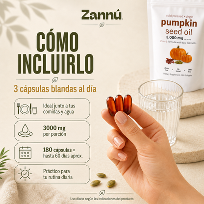 Aceite de Semilla de Calabaza 3000mg con Saw Palmetto | 180 Cápsulas