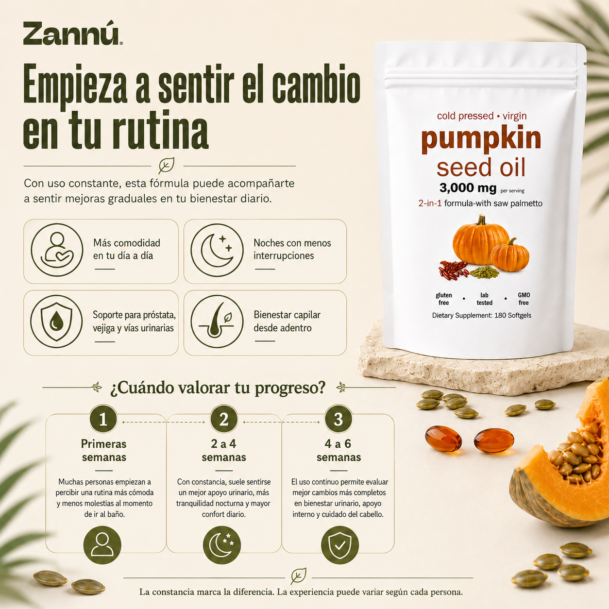 Aceite de Semilla de Calabaza 3000mg con Saw Palmetto | 180 Cápsulas