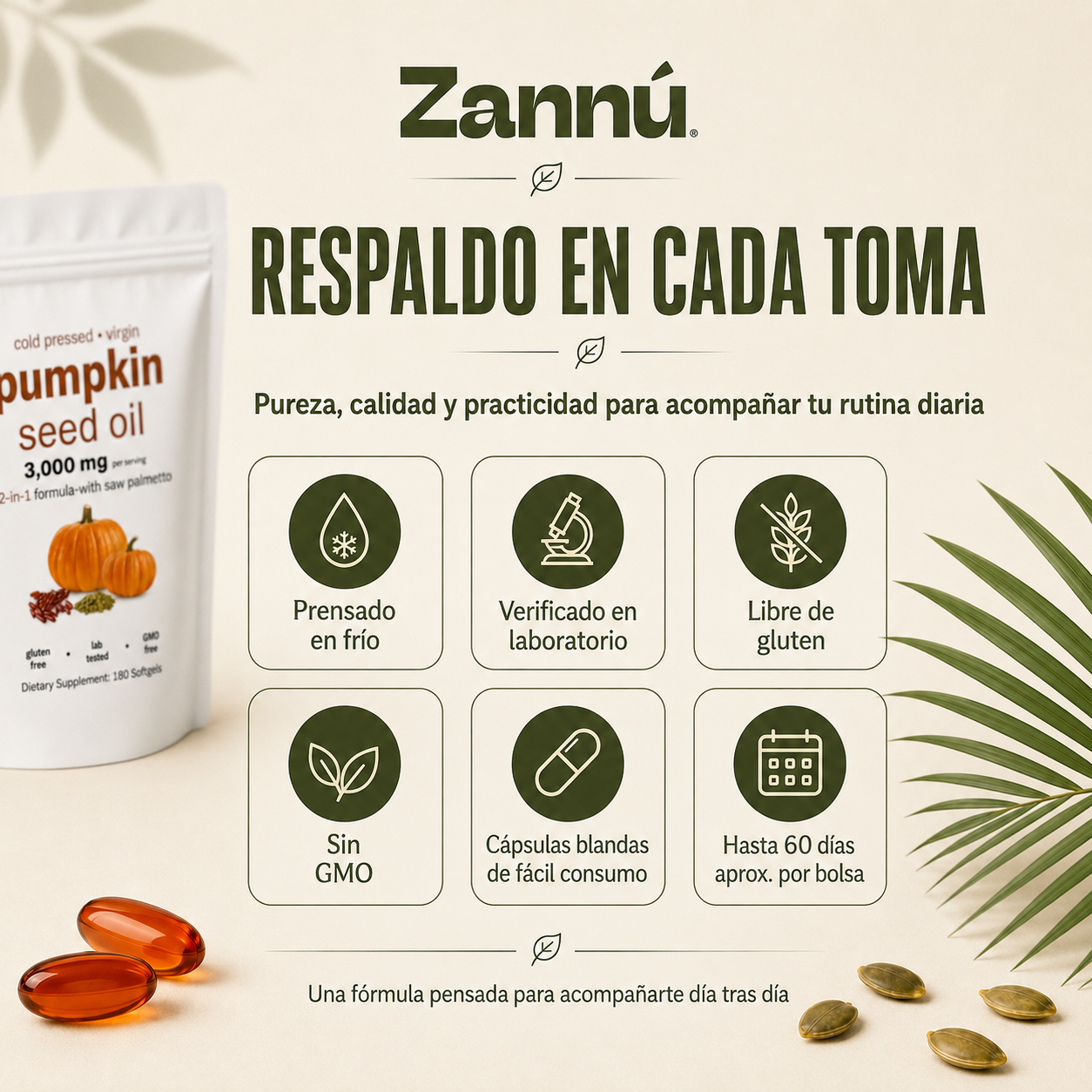 Aceite de Semilla de Calabaza 3000mg con Saw Palmetto | 180 Cápsulas