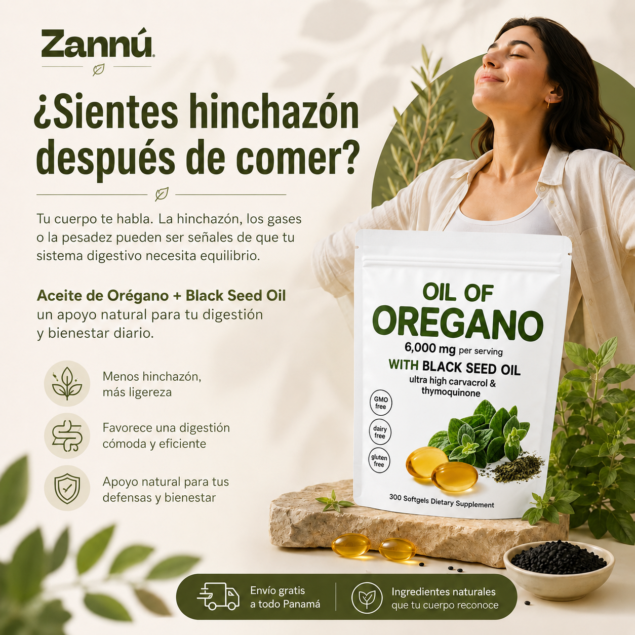 Aceite de Orégano + Aceite de Semilla Negra – 6,000 mg / 300 Cápsulas Blandas