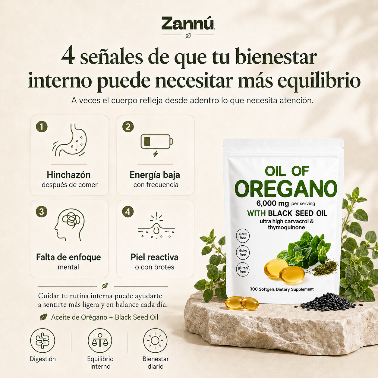 Aceite de Orégano + Aceite de Semilla Negra – 6,000 mg / 300 Cápsulas Blandas