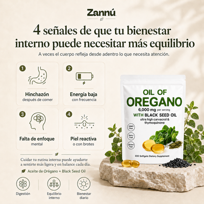 Aceite de Orégano + Aceite de Semilla Negra – 6,000 mg / 300 Cápsulas Blandas