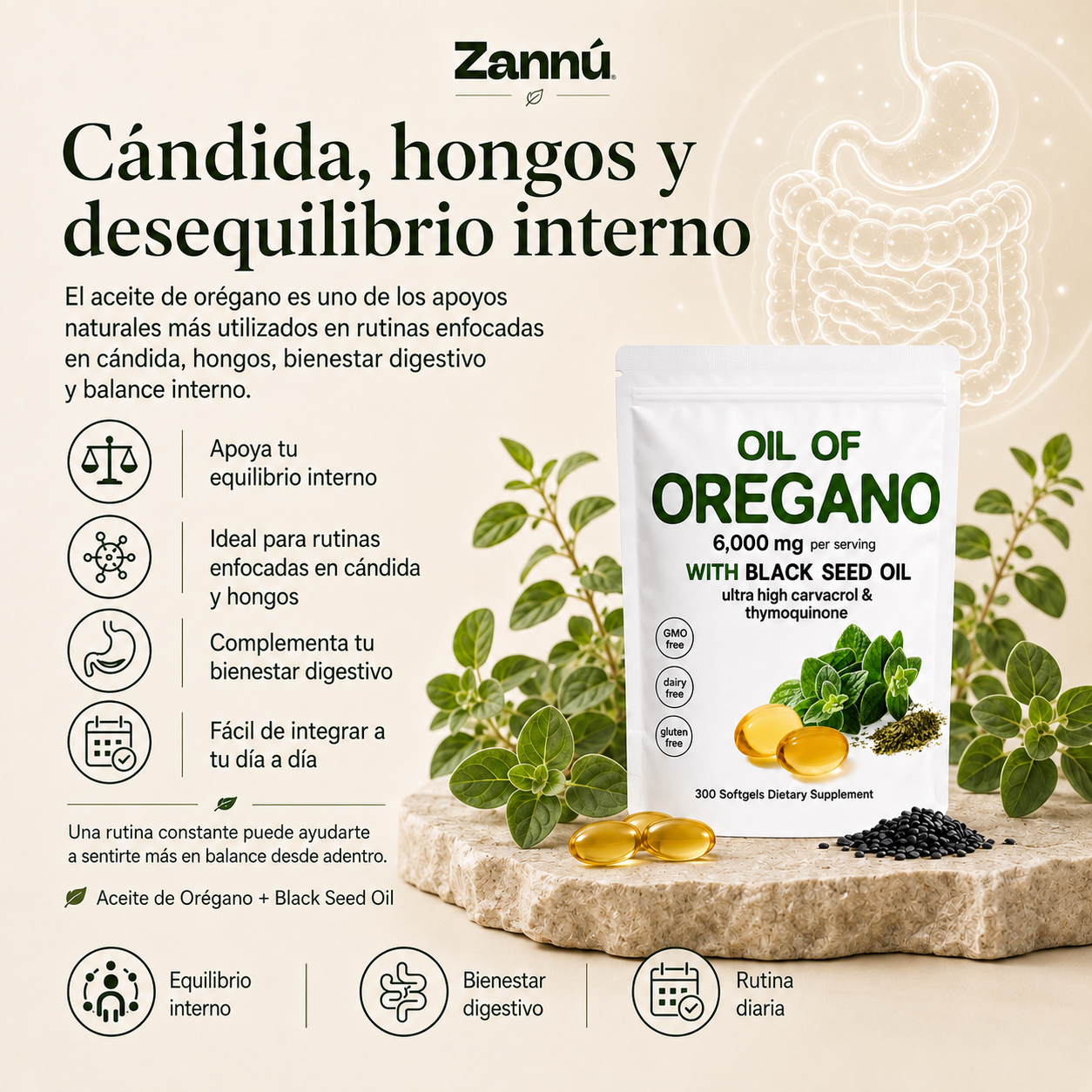 Aceite de Orégano + Aceite de Semilla Negra – 6,000 mg / 300 Cápsulas Blandas