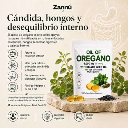 Aceite de Orégano + Aceite de Semilla Negra – 6,000 mg / 300 Cápsulas Blandas