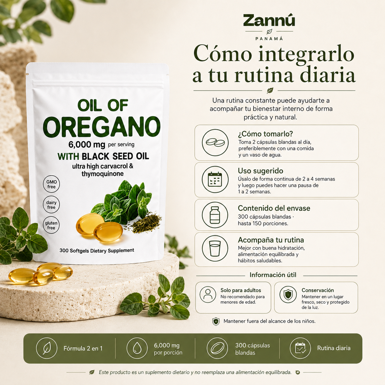 Aceite de Orégano + Aceite de Semilla Negra – 6,000 mg / 300 Cápsulas Blandas